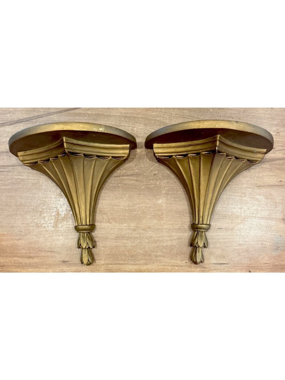 Vintage Pair of Italian Hollywood Regency Gold Chalkware Plaster Wall Sconces